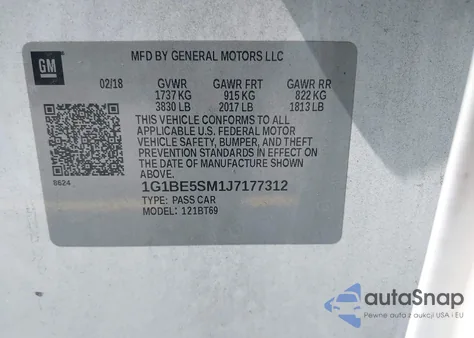 2018 Chevrolet Cruze Lt Auto from USA, damaged, VIN 1G1BE5SM1J7177312